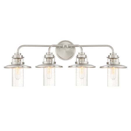 Designers Fountain Dover 29.75in 4-Light Satin Platinum Farmhouse Indoor Vanity Light with Clear Seedy Glass Shade 91504-SP